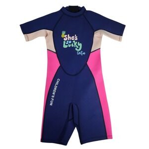 Dive & Sail Kids Sz 8/XXL 2mm  Shorty Wetsuit Blue Pink She's So Lucky‎ Cactus